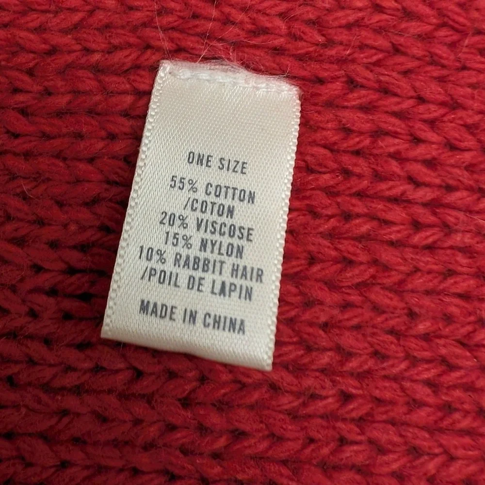 Abercrombie & Fitch Red‎ White Script Logo Knit Fringed Scarf Reversible Angora